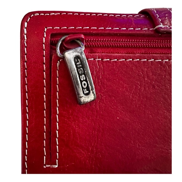 FOSSIL Vintage Red Leather Wallet 6.5”x 3.5” Striped - Picture 8 of 8